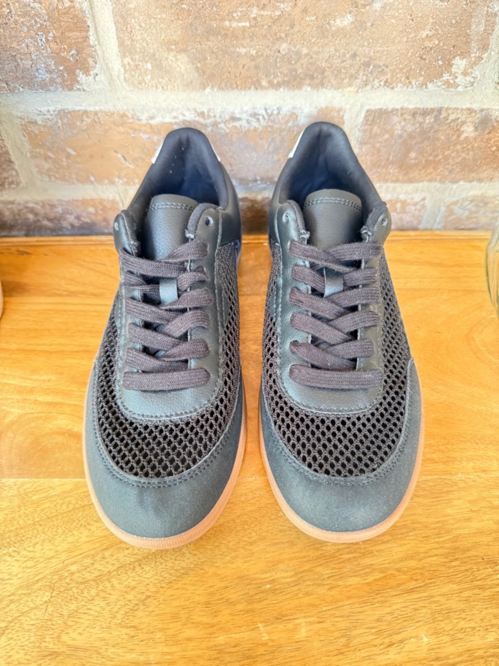 Zara Women's Dark Brown Mesh Lace-Up Sneakers with Gum Sole